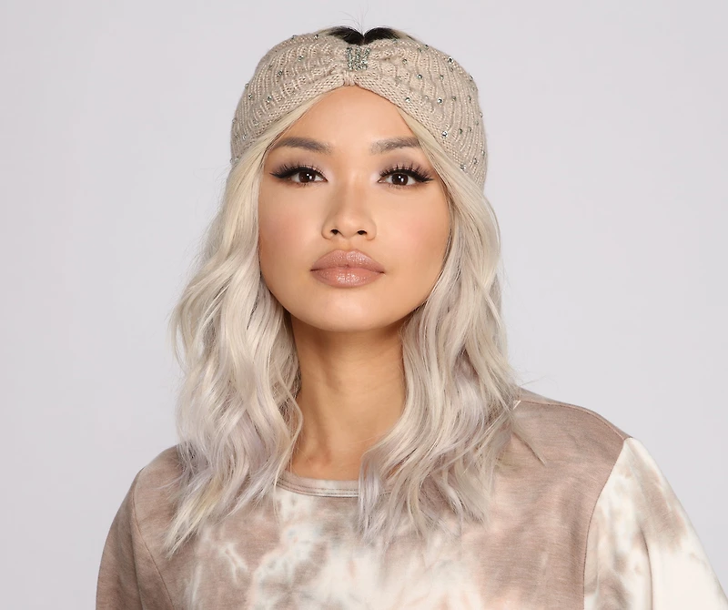 Rhinestone Bow Front Knit Headband