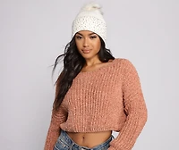 Rhinestone Glamour Pom Knit Beanie
