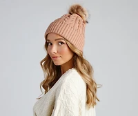 Winter Ready Pom Cable Knit Beanie