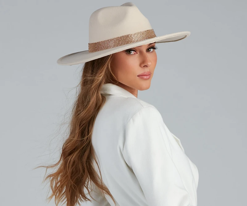 Country Girl Faux Wool Rhinestone Panama Hat