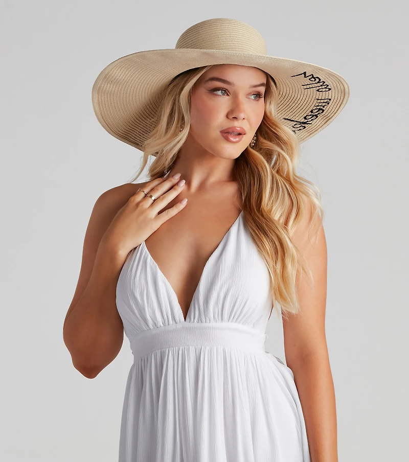 Hello Weekend Straw Floppy Hat