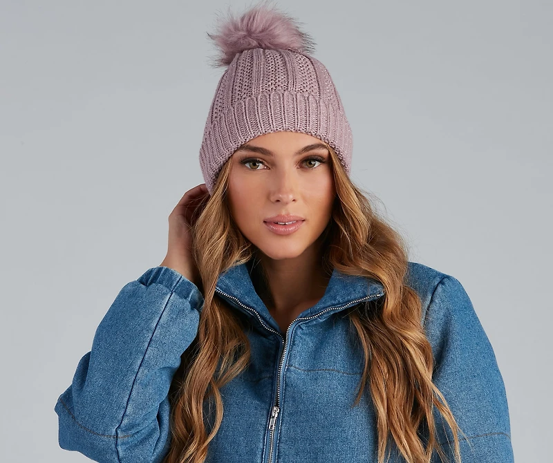 Cutie Pom Twist Knit Beanie