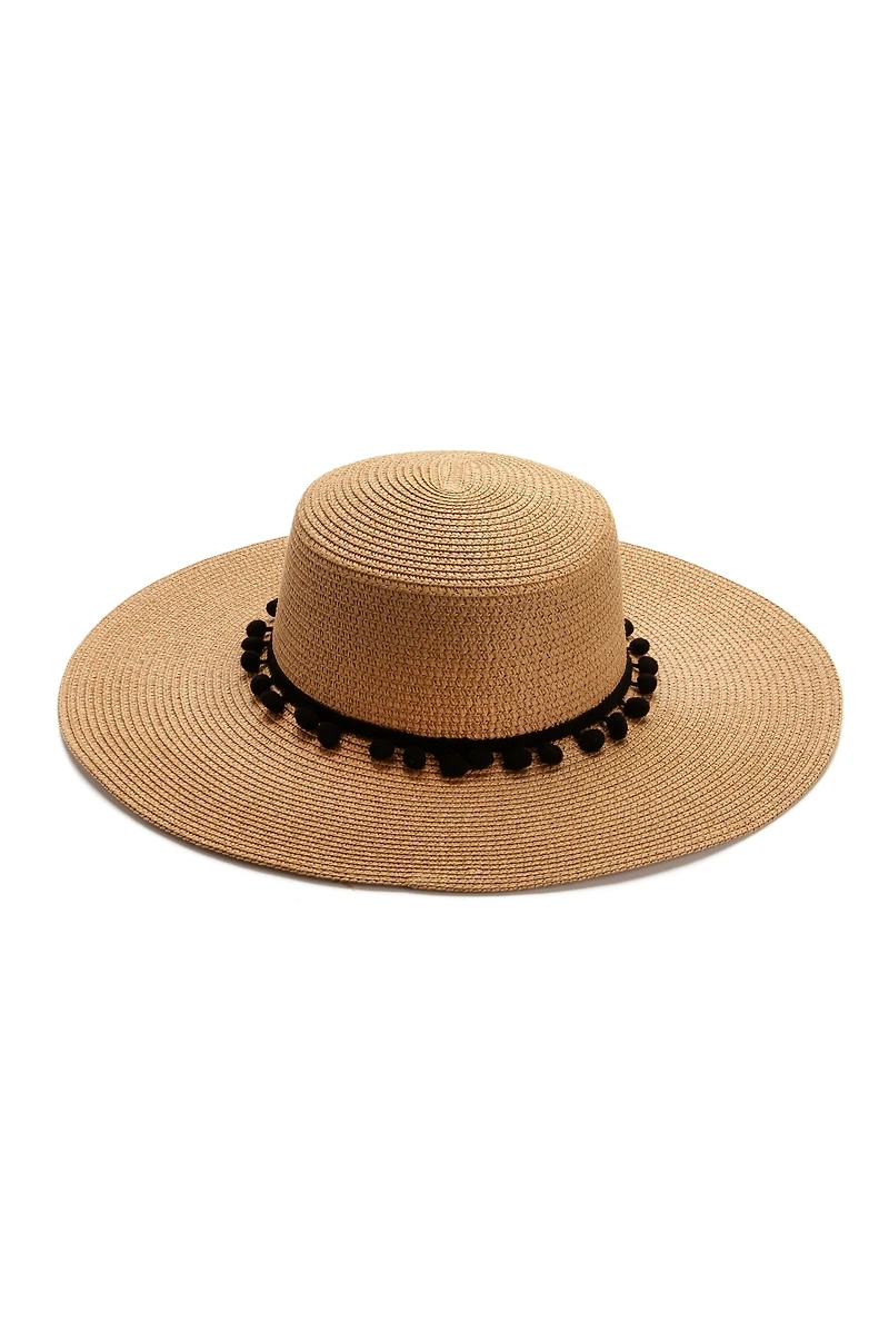 Pom Pom Straw Hat