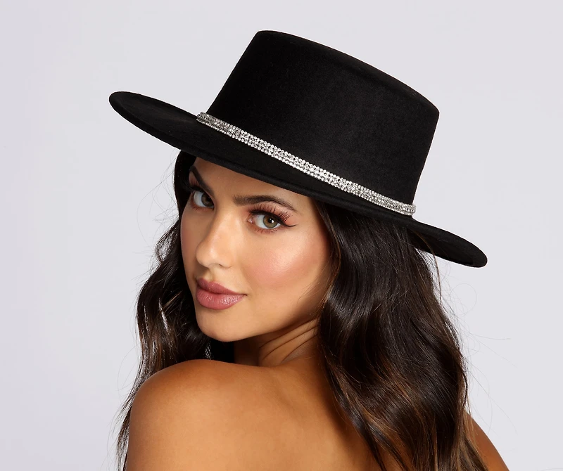 Rhinestone Boater Hat