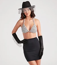 Such A Showstopper Rhinestone Fringe Satin Gloves