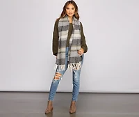Sweet In Stripes Knit Fringe Blanket Scarf