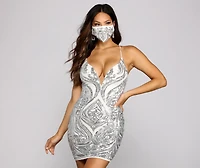 Sequin Scroll Print Face Mask