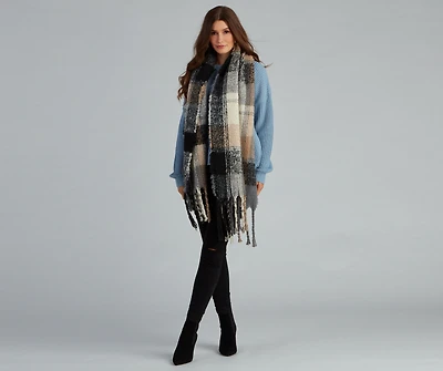 Apple Cider Plaid Noodle Fringe Scarf
