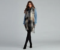 Apple Cider Plaid Noodle Fringe Scarf