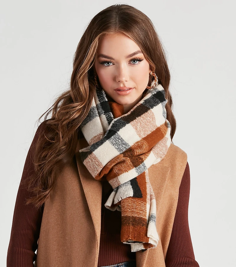 Cold Babe Plaid Blanket Scarf