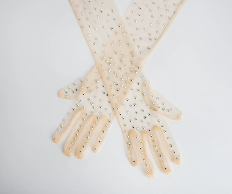 Rhinestone Mesh Gloves