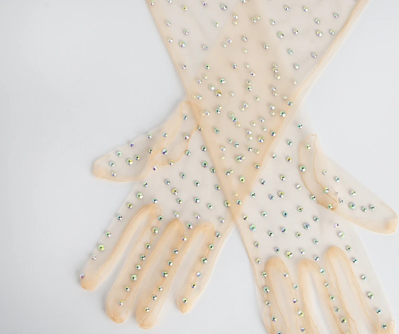 Rhinestone Mesh Gloves