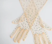Rhinestone Mesh Gloves