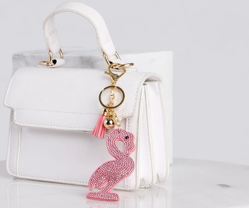 Rhinestone Flamingo Keychain