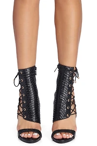 Azalea Wang Laced Snake Stilettos