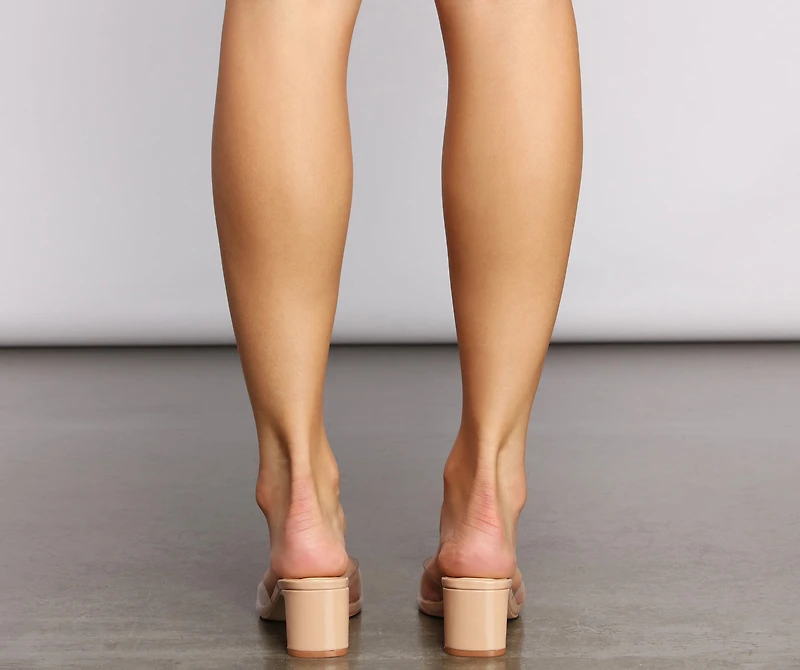 Let's Be Clear PVC Patent Faux Leather Mules