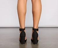 Poised Pointed Faux Suede Block Heels