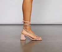 Glam Diva Rhinestone Ankle Wrap Block Heels
