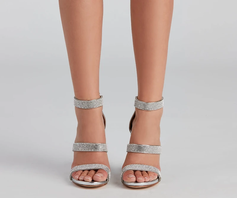 Sparkle Scene Rhinestone Chrome Block Heels
