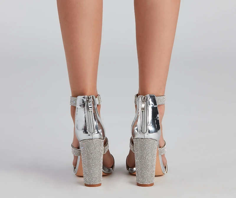 Sparkle Scene Rhinestone Chrome Block Heels