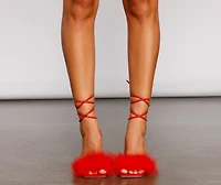 Glam Life Marabou Lace-Up Heels