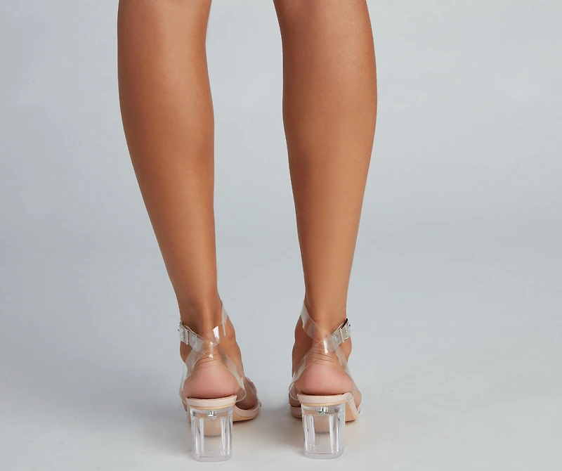 Falling For Glam Lucite Block Heels