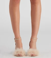 Fur Real Marabou Block Heels