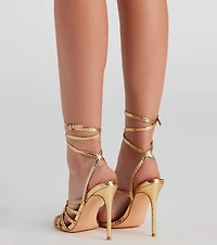Metallic Shine Lace-up Stiletto Heels