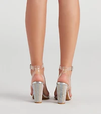 Party Glow PVC Strap Block Heels