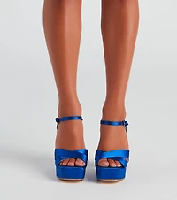 Party Perfect Satin Platform Block Heels