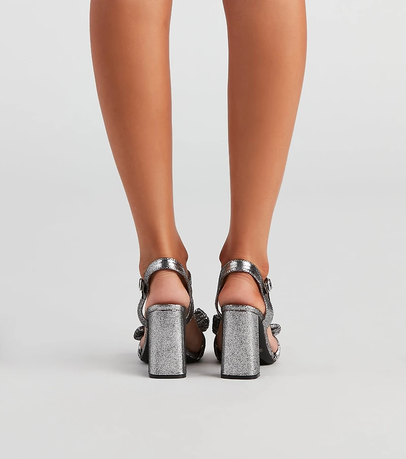 Metallic Sheen Bow Accent Heels