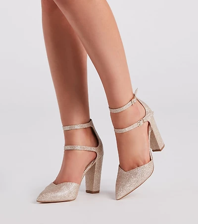 Glitz Glitter Mesh Pointed Toe Pumps