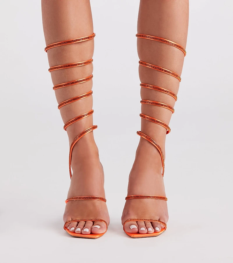 Glam Scene Satin Rhinestone Stiletto Heels