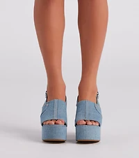 My Jeans Denim Sling Back Platform Heels