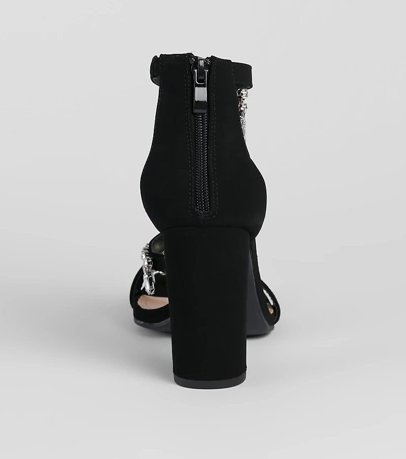 A Moment Of Luxe Rhinestone Trim Block Heels