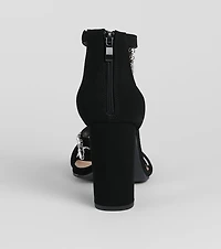 A Moment Of Luxe Rhinestone Trim Block Heels