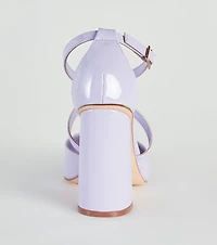 Cross My Path Patent Block Heel Pumps