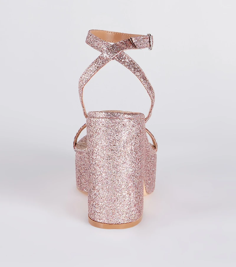 Shining Star Glitter Platform Block Heels