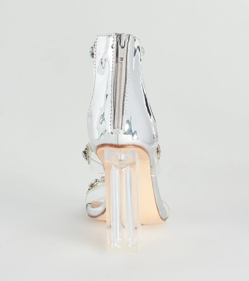 Iridescent Glow Gemstone Clear Block Heels