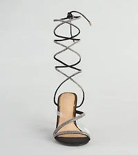 Oh-So-Dramatic Rhinestone Lace-Up Stiletto Heels