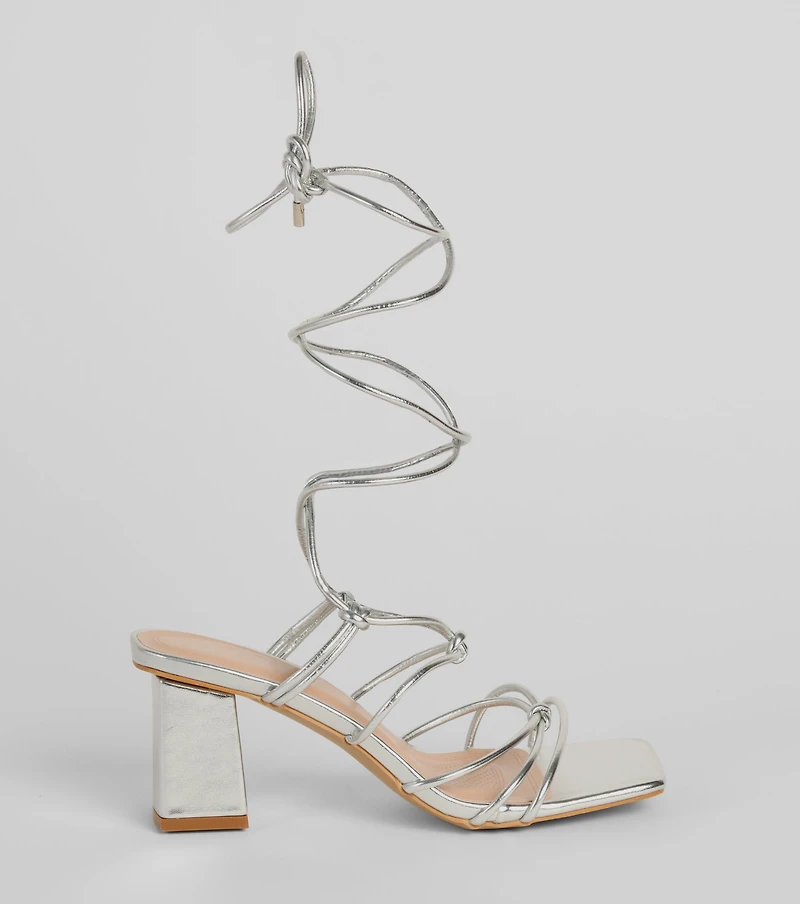 Come Around Metallic Lace-Up Block Heels