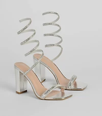High Sparkle Rhinestone Spiral Block Heels