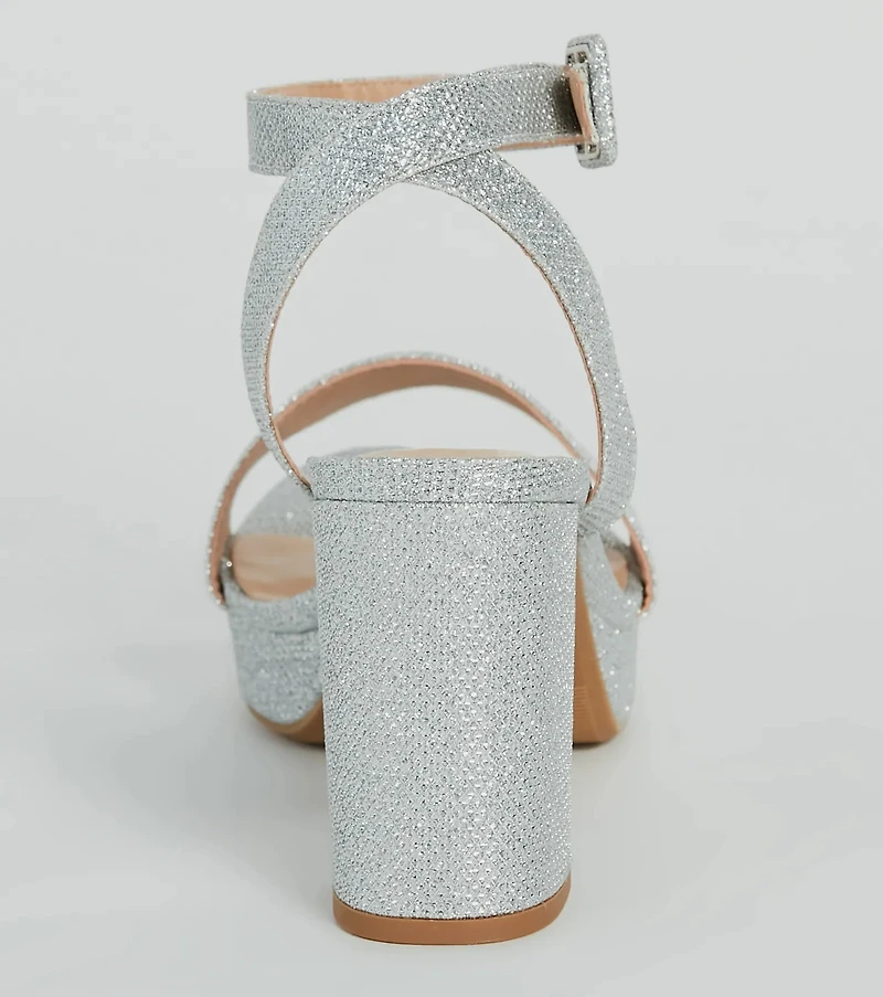 Dressed To Dazzle Glitter Mesh Platform Block Heels