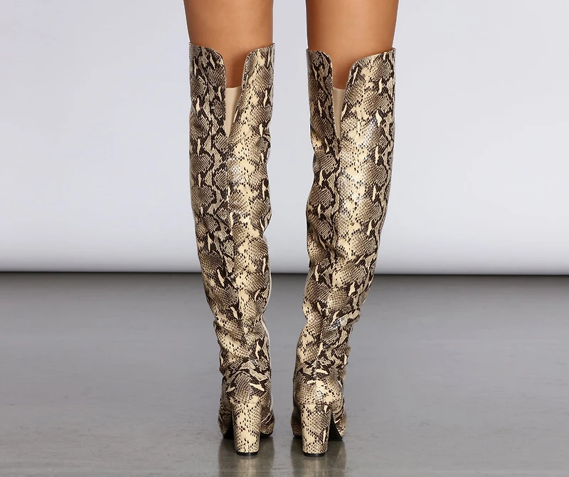Thigh High Snake Print Boots