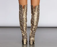 Thigh High Snake Print Boots
