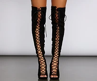 Lace Up Suede Stiletto Boots