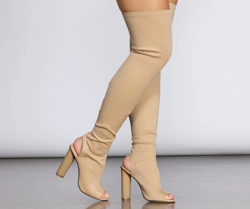 Peep Toe Thigh High Boots