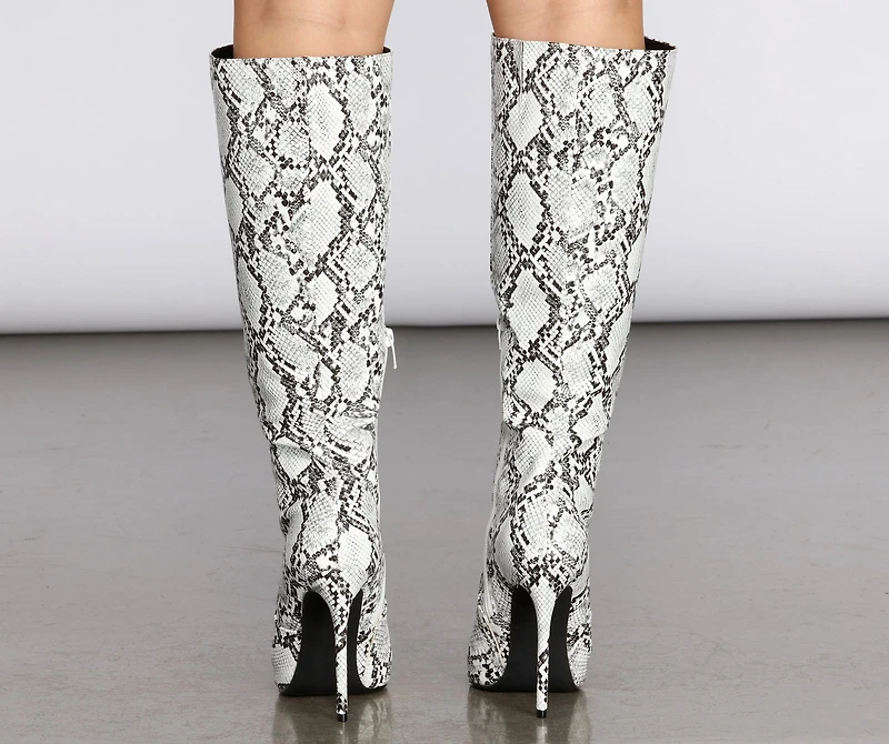 Knee-High Reptilian Stiletto Boots