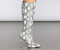 Knee-High Reptilian Stiletto Boots