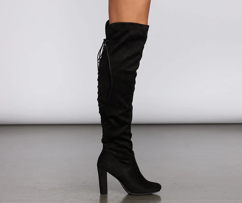 Play It Up Lace Thigh High Boots